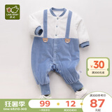 拉比婴儿衣服连体衣秋冬男童女加厚保暖哈衣连帽夹棉宝宝爬服金貂绒 全开蓝色 59cm
