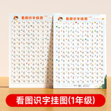 时光学看图识字挂图小学一年级共2张幼儿园早教认字汉字表学习神器墙贴