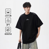 VUUG夏季纯棉2026新款美式重磅透气短袖T恤男上衣 黑色 XL
