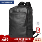 sharkborough男士真皮双肩包男大容量多功能商务15.6英寸电脑背包旅行包书包 黑色【头层小牛皮】