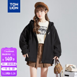 唐狮（TonLion）2025针织外套女休闲卫衣开衫连帽上衣 无绒款黑色/二批 L