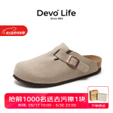 Devo Life的沃软木拖鞋女真牛皮鞋春夏季舒适包头勃肯鞋女士拖鞋3624包头拖 灰色反绒皮 35 （建议拍小一码）