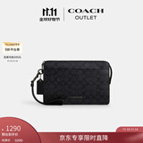 蔻驰（COACH）【专享直降】奥莱男士男包经典标志老花拉链长款手拿包钱包 QB/炭黑色/黑色