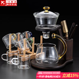 正扬懒人泡茶神器玻璃自动茶具套装家用磁吸整套功夫茶杯茶壶三件套盘 自动(楼阁)+六色把+杯架