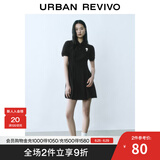 UR2025春季新款女装立体花朵收腰Polo领短袖连衣裙UYY750054 正黑 L