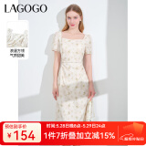 lagogo法式方领气质中长连衣裙女拉谷谷夏季新款收腰茶歇碎花裙 混色(Y0) M