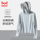 猫人冰感防晒衣女夏披肩短款可拆帽檐凉感皮肤风衣防紫外线锦纶防晒服 KY1777S浅银灰-女 L