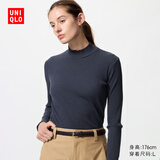 优衣库女装罗纹条纹高领T恤/长袖小高领内搭481026 69 藏青色 M /160/84A