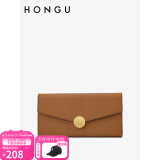 红谷（HONGU）钱包女包新款女士钱包长款简约休闲牛皮女钱包母亲节礼物 深棕