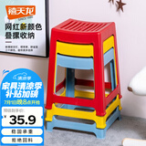 禧天龙塑料凳子家用休闲椅子加厚防滑凳板凳方凳换鞋凳故宫红D-2022