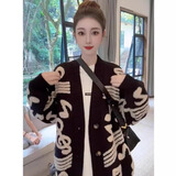 【爆款轻奢】2025新款韩版慵懒风针织开衫女秋冬宽松百搭毛衣外套 黑色 2XL （建议120-130斤）