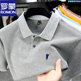 罗蒙（ROMON）100%纯棉高端男士短袖t恤男夏季商务休闲刺绣polo翻领衫爸爸装男 灰色 【100%纯棉】 XL -175 【适合140-155斤】