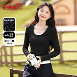 班尼路（Baleno）假两件圆领长袖T恤女2025春秋季新款柔软舒适修身瘦腰百搭打底衫