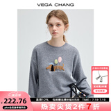 VEGA CHANG圆领毛衣女2025年秋冬新款卡通毛巾绣小狗套头针织毛衫 花灰色 S
