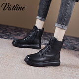 Vistline 马丁靴女韩版百搭英伦风增高女靴秋冬加厚加绒保暖平底靴子女靴 黑色(薄绒) 36