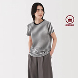 无印良品（MUJI）女式 天竺编织 圆领短袖T恤 上衣打底衫女款25年夏季女装内搭 黑色条纹 BB2SBA5S S (155/80A)