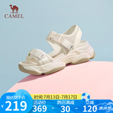 骆驼（CAMEL）动感风织带细闪车缝线魔术贴松糕底运动凉鞋 L23M504136 米色 36