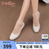 金利来（goldlion）女鞋坡跟皮鞋时尚圆头牛皮浅口一脚蹬单鞋女 G662320016米白38
