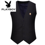 花花公子（PLAYBOY）时尚四季新款男士纯棉西装马甲修身坎肩男背心大码马夹潮流帅 黑色马甲(+狮子头胸针) XL 115-130斤