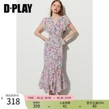 DPLAY2025年夏季新款紫色连衣裙女长款印花碎花裙海边度假沙滩裙子夏装 紫调郁金香 M