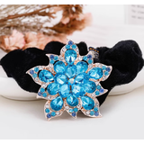 梦逸韩国水钻绒布发圈水晶发饰发绳盘发扎马尾头花丸子头橡皮筋饰品 孔雀蓝 头花24
