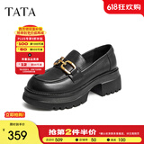 他她（TATA）高跟乐福鞋女厚底小皮鞋英伦风单鞋春GOK02AA4 黑色 34