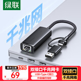 绿联 USB+Type-C转千兆网口 网线转接头 RJ45接口转换器拓展 适用苹果15 MacBook华为笔记本电脑平板
