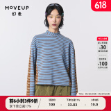 幻走（MOVEUP）2023冬季新款.FUN系列条纹撞色拼接设计师短款T恤女 蓝咖条 S
