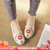 娟的绢 软底老北京布鞋女一脚蹬渔夫鞋平底妈妈鞋草编亚麻民族风单鞋 格桑花X-08白色 40