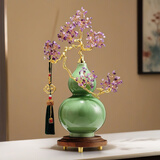 赟娅中式客厅玄关陶瓷富贵青松葫芦摆件家居办公室工艺装饰品乔迁礼物 紫气东来玉石葫芦【精美礼盒】绿色