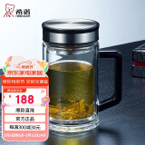 希诺双层玻璃杯男家用商务办公水杯带手柄泡茶杯子XN-9005 420mL