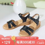 红蜻蜓母亲节礼物凉鞋夏季透气一字带皮凉鞋软底妈妈鞋WTK23336 黑色 40