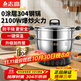 志高（CHIGO）加厚电热锅电锅多功能炒煮一体锅家用电炒锅电蒸锅电火锅电煮锅多用途 28CM两蒸笼