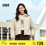 森马（Semir）棉服女灯芯绒翻领菱形格复古2024冬三防宽松轻薄棉衣109724112007