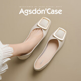 奥古狮登妈妈单鞋女2026新款春季通勤浅口低跟小皮鞋女法式豆豆鞋女奶奶鞋 9341米色【跟高3.5CM】 34