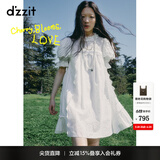 DZZIT【爆款补单】地素法式蕾丝连衣裙夏新款白色泡泡袖度假风裙子 白色 S