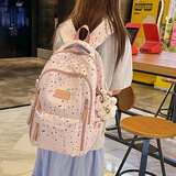 袋鼠书包女初中生高中生大容量涂鸦星星双肩包ins风大学生电脑背包 粉色【带小狗挂件】