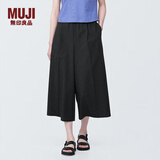 无印良品（MUJI）女式 易干弹力泡泡纱七分裤休闲裤阔腿裤裤子宽版裤女装BE1S9A4S 黑色 XL （165/74A）