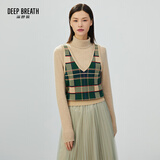 深呼吸DEEP BREATH女装V领格纹拼色造型纯棉针织衫马甲A300360 绿卡格 M (3)