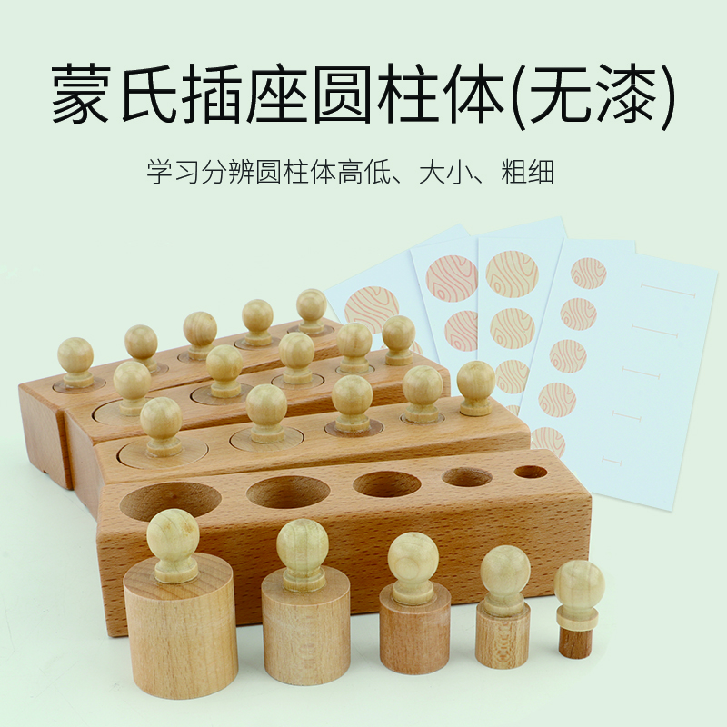 CANSMARTER 木质蒙氏教具插座圆柱体幼儿园感官教育1-3岁儿童玩具 迷你插座圆柱（无漆款）送操作卡