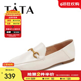 他她（TATA）方头乐福鞋女休闲平底一脚蹬小皮鞋女单鞋春秋款FLC22AM4 米色 37