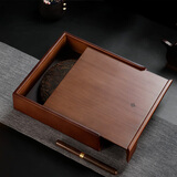 杰艺普洱茶盒黑茶茶饼盒茶刀茶针茶锥茶叶盒子分茶盘竹制单层存茶罐 典藏棕色+【茶针】黑檀小号