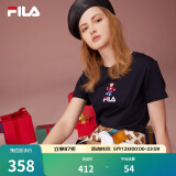 斐乐（FILA）官方女士短袖T恤夏印花运动女装针织短袖套头衫小熊T刺绣上衣 传奇蓝-NV S 160/80A