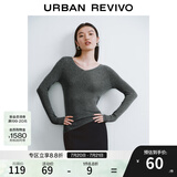 UR秋季新款女装简约基础百搭休闲修身V领针织衫UWB940008 中灰 S