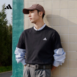 adidas情侣休闲纯棉上衣圆领短袖T恤男女夏季阿迪达斯官方轻运动 黑色 L
