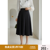独束大码女装半身裙女新款韩版百褶裙遮肉显瘦高腰a字裙 黑色 2XL