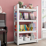 唐辑  书架书柜 学生家用落地置物架铁艺图书架子白色四层60*35*118