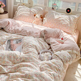 浪莎（langsha）公主风双层纱床上用品四件套2025新款全棉纯棉花边被套床单三件套 春风里【抑菌防螨 亲肤裸睡】 1.8m 床单款 四件套-被套200x230cm