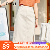 betu百图女装牛仔半身裙高腰A字修身包臀女式中长款裙子2107T46 杏色 L