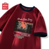 名创优品（MINISO）纯棉t恤男夏季撞色宽松高级感2026新款青少年潮流短袖 酒红 L